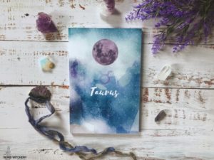 taurus journal with taurus symbol and a full moon