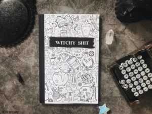 witchy shit journal with black and white witchcraft illustrations