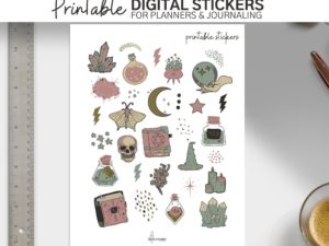printable witchcraft stickers in mauve and green