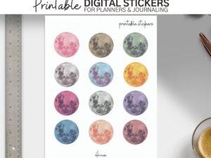 printable full moon stickers in different colors for witches