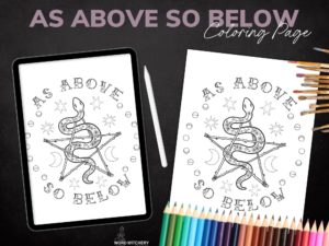 As Above So Below Snake Pentagram Witch Coloring Page