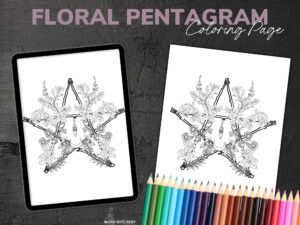 Floral Pentagram Witch Coloring Page
